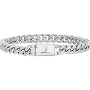Nautica Curb Link Chain Stainless Steel Bracelet for Men ID Bar Clasp Sailboat Logo(7 MM)