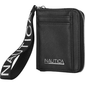 Nautica Everglades Small Wallet for Women, Compact Thin Wristlet, Credit Card Wallet with ID Window, Zippered Coin Purse, Black(Black)