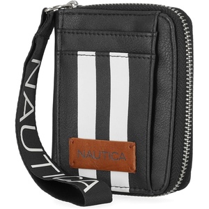 Nautica Everglades Small Wallet for Women, Compact Thin Wristlet, Credit Card Wallet with ID Window, Zippered Coin Purse, Black(Black (Racing-Stripe))