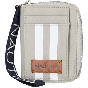 Nautica Everglades Small Wallet for Women, Compact Thin Wristlet, Credit Card Wallet with ID Window, Zippered Coin Purse, Black(Dove (Racing-Stripe))