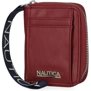Nautica Everglades Small Wallet for Women, Compact Thin Wristlet, Credit Card Wallet with ID Window, Zippered Coin Purse, Black(Wine)