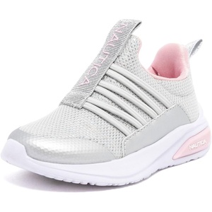 Nautica Girls Athletic Slip-On Sneakers, Comfortable Bungee Running Shoes, Stylish Tennis Footwear for Active Kids, Big Kid, Little Kid, Toddler(Grey Silver Pink)