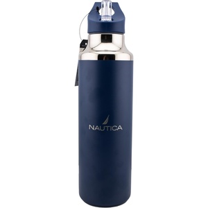 Nautica Insulated 21oz Sleek Stainless Steel Water Bottle with Flip Lid Straw, Leakproof, BPA-Free, Wide Mouth, Keeps Drinks Hot or Cold, Sports Bottle Ideal for Gym, Hiking and Travel (BLACK)(Navy)