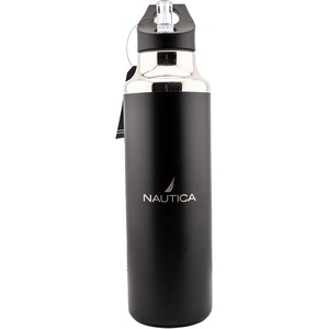 Nautica Insulated 21oz Sleek Stainless Steel Water Bottle with Flip Lid Straw, Leakproof, BPA-Free, Wide Mouth, Keeps Drinks Hot or Cold, Sports Bottle Ideal for Gym, Hiking and Travel (BLACK)(Black)