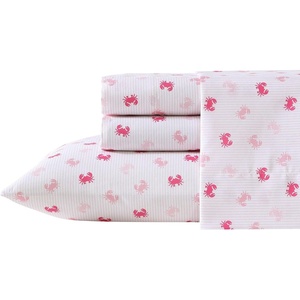 Nautica Kids – Twin XL Sheet Set, Ultra-Soft Microfiber Bedding with Fully Elastic Fitted Sheet, Coastal Kids Bed Set with Pillowcase, Easy Care Bedding (Caspian Whales)(Axton Crab Pink)