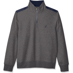 Nautica Men’s 1/4 Zip Pieced Fleece Sweatshirt(Charcoal Heather)