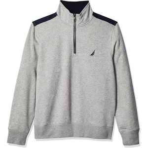 Nautica Men’s 1/4 Zip Pieced Fleece Sweatshirt(Grey Heather)