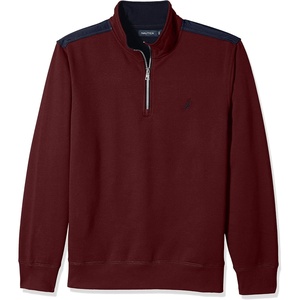 Nautica Men’s 1/4 Zip Pieced Fleece Sweatshirt(Royal Burgundy)