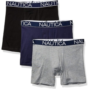Nautica Men’s 3-Pack Classic Cotton Stretch Boxer Briefs(Black/Peacoat/Heather Grey)