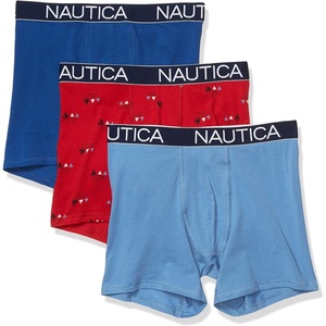 Nautica Men’s 3-Pack Classic Cotton Stretch Boxer Briefs(Monaco Blue/Riviera Blue/Sails Nautica Red)