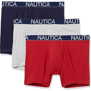 Nautica Men’s 3-Pack Classic Cotton Stretch Boxer Briefs(Peacoat/Heather Grey/Nautica Red)