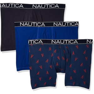 Nautica Men’s 3-Pack Classic Cotton Stretch Boxer Briefs(Sea Cobalt/Peacoat/Lobster Print Blue)