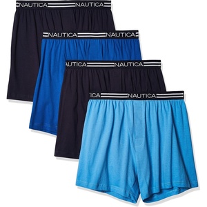 Nautica Men’s 4 Pack Classic Cotton Loose Knit Boxers(Peacoat/Aero Blue/Sea Cobalt- 4 Pack)