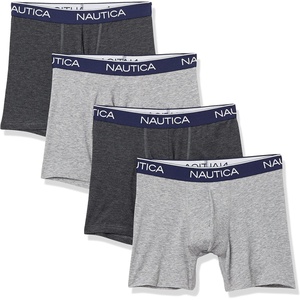 Nautica Men’s 4 Pack Heather Stretch Boxer Briefs(2 Black Heather/Charcoal Heather/Light Grey Heather)