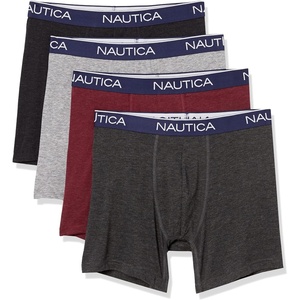 Nautica Men’s 4 Pack Heather Stretch Boxer Briefs(Black Heather/Charcoal Heather/Light Grey Heather/Cornell Heather)