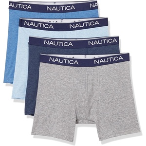 Nautica Men’s 4 Pack Heather Stretch Boxer Briefs(Light Grey Heather/Sea Mist Heather/Dutch Heather/Peacoat Heather)