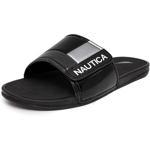 Nautica Men’s Athletic Slide Sandal, Adjustable Straps, Comfort Slip-On(Black/Silver)