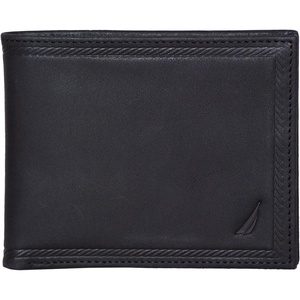 Nautica Men’s Bifold Leather Wallet | RFID Blocking | ID Window | Card Slots | Organization | Durable | Stylish(Embossed Leather – Black)