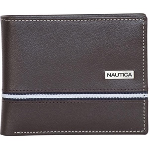 Nautica Men’s Bifold Leather Wallet | RFID Blocking | ID Window | Card Slots | Organization | Durable | Stylish(Logo Ribbon – Brown)
