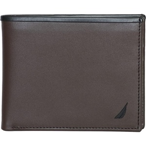 Nautica Men’s Bifold Leather Wallet | RFID Blocking | ID Window | Card Slots | Organization | Durable | Stylish(Pop Color – Black/Brown)