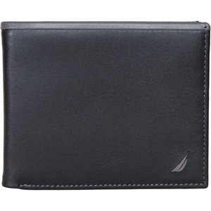 Nautica Men’s Bifold Leather Wallet | RFID Blocking | ID Window | Card Slots | Organization | Durable | Stylish(Pop Color – Black/Grey)