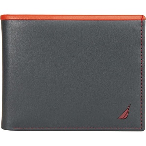 Nautica Men’s Bifold Leather Wallet | RFID Blocking | ID Window | Card Slots | Organization | Durable | Stylish(Pop Color – Navy/Red)