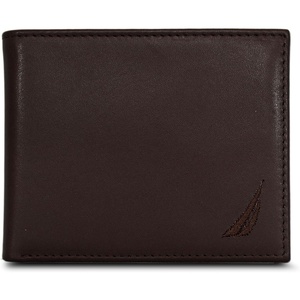 Nautica Men’s Bifold Leather Wallet | RFID Blocking | ID Window | Card Slots | Organization | Durable | Stylish(Émbroidered Sail – Brown)
