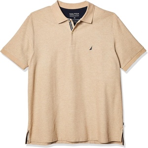 Nautica Men’s Big and Tall Classic Fit Short Sleeve Solid Performance Deck Polo Shirt(Coastal Camel Heather)