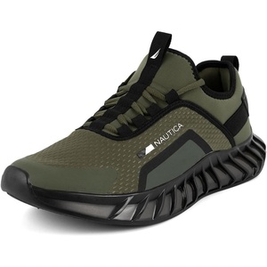 Nautica Men’s Casual Fashion Sneakers – Lightweight Lace-Up Athletic Walking Shoes for Gym & Tennis, Comfortable(Olive Black)