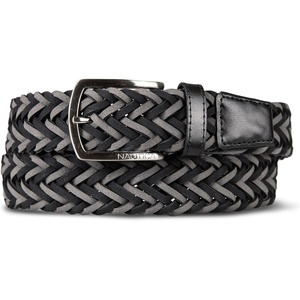Nautica Men’s Casual Leather Belt | Everyday | Classic | Pants | Jeans | Khakis | Chinos | Metal Buckle(Braided Two Tone – Black/Grey)