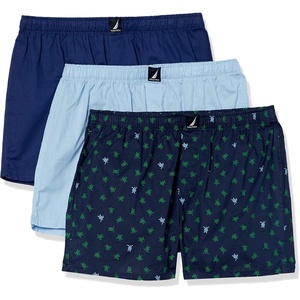Nautica Men’s Classic Cotton 3-Pack Woven Boxers(Blue Depths/Coastal Sky/Pop Turtle Print)