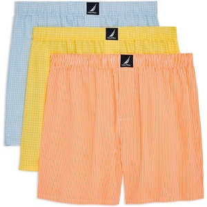 Nautica Men’s Classic Cotton 3-Pack Woven Boxers(Blue/Yellow/Peach)