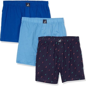 Nautica Men’s Classic Cotton 3-Pack Woven Boxers(Bright Cobalt/Aero Blue/Sails-peacoat Holiday)