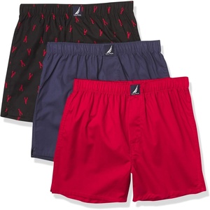 Nautica Men’s Classic Cotton 3-Pack Woven Boxers(Nautica Red/Peacoat/Lobster Black)