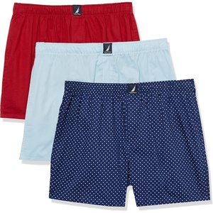 Nautica Men’s Classic Cotton 3-Pack Woven Boxers(Noon Blue/Nautica Red/Polka Dot Print)