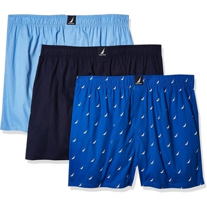 Nautica Men’s Classic Cotton 3-Pack Woven Boxers(Peacoat/Dellarobbia/Sails Sea Cobalt)