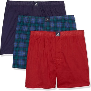 Nautica Men’s Classic Cotton 3-Pack Woven Boxers(Peacoat/Nautica Red/Holiday Plaid-windsurf)