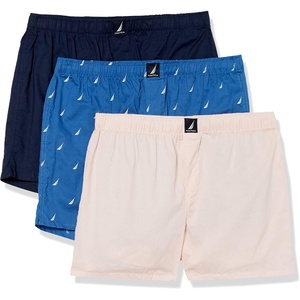 Nautica Men’s Classic Cotton 3-Pack Woven Boxers(Peacoat/Oasis Pink/Sails Bolt Blue)