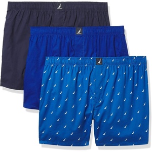 Nautica Men’s Classic Cotton 3-Pack Woven Boxers(Peacoat/Ocean Lapis/Sails Sea Cobalt)