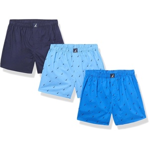 Nautica Men’s Classic Cotton 3-Pack Woven Boxers(Peacoat/Sail Sea Cobalt/Sail Aero Blue)