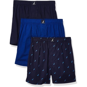 Nautica Men’s Classic Cotton 3-Pack Woven Boxers(Peacoat/Surf the Web/Sails)