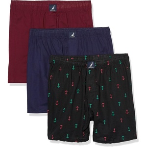 Nautica Men’s Classic Cotton 3-Pack Woven Boxers(Peacoat/Tawny Port/2 Way Anchor Black Holiday)