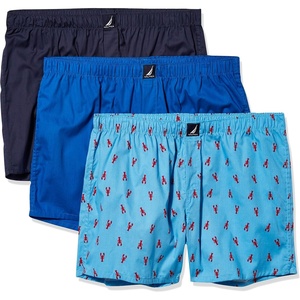 Nautica Men’s Classic Cotton 3-Pack Woven Boxers(Sea Cobalt/Peacoat/Lobster Aero Blue)