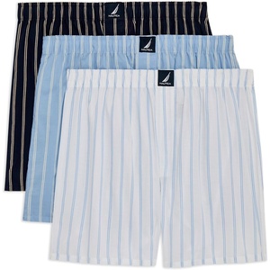 Nautica Men’s Classic Cotton 3-Pack Woven Boxers(Stripes Blue and White 3 Pack)
