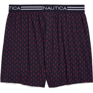 Nautica Men’s Classic Cotton Loose Knit Boxer(2 Way Anchor Print Peacoat-nautica Red)