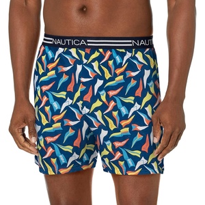 Nautica Men’s Classic Cotton Loose Knit Boxer(Large Pennants/Estate Blue)