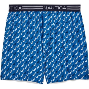 Nautica Men’s Classic Cotton Loose Knit Boxer(Mix Sail Print-spinner Blue)