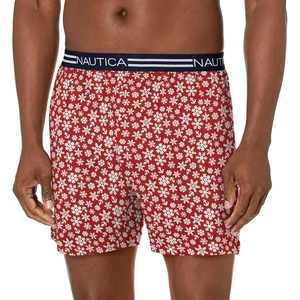 Nautica Men’s Classic Cotton Loose Knit Boxer(Snowflakes/Nautica Red)