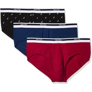 Nautica Men’s Classic Cotton Stretch 3-Pack Briefs(Nautica Red/Estate Blue/Sail Black)