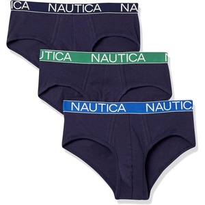 Nautica Men’s Classic Cotton Stretch 3-Pack Briefs(Peacoat – Peacoat/Green/Cobalt Waistband)